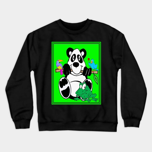 Comic Animation Abstract Panda, Birds and Frog Print Crewneck Sweatshirt by posterbobs